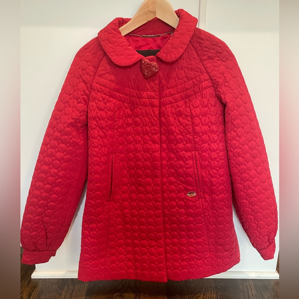 Betsey Johnson red thick rain jacket.